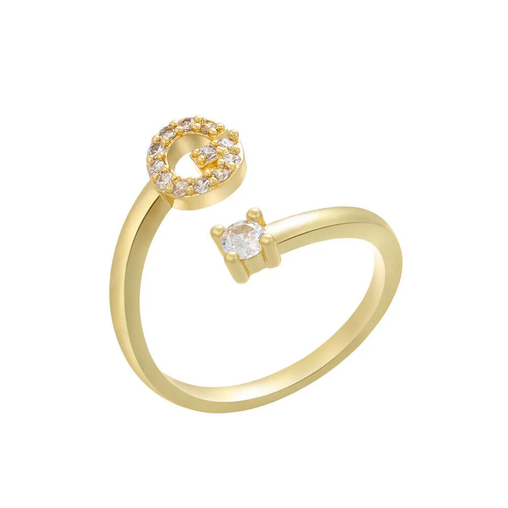US Charm Initial Letter Ring Alphabet A-Z Gold Silver Adjustable Open Bands Ring