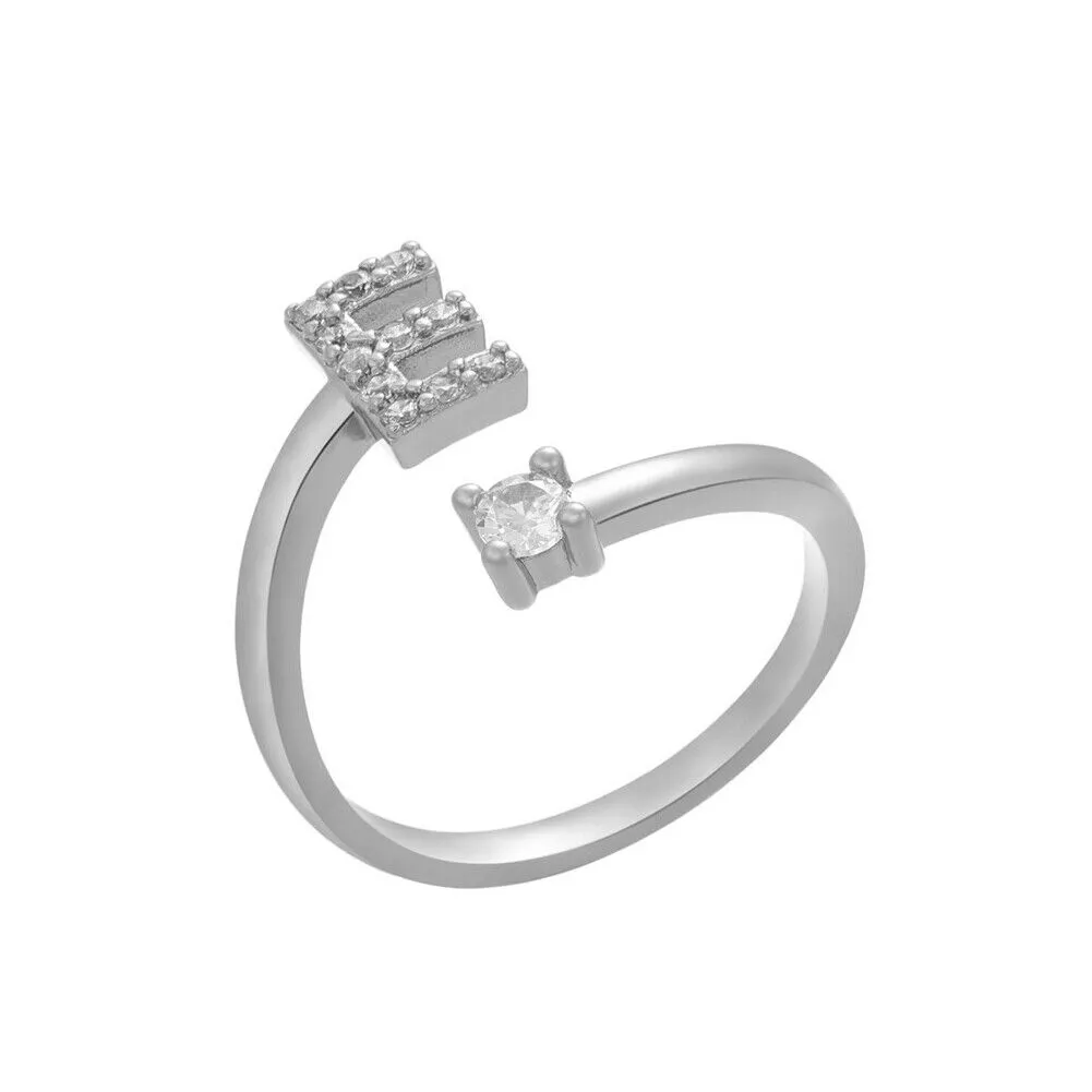 US Charm Initial Letter Ring Alphabet A-Z Gold Silver Adjustable Open Bands Ring