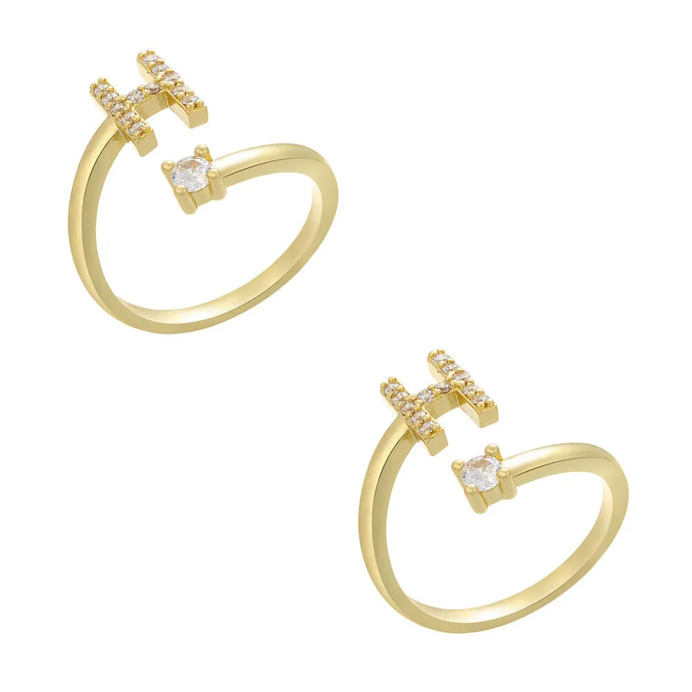 US Charm Initial Letter Ring Alphabet A-Z Gold Silver Adjustable Open Bands Ring