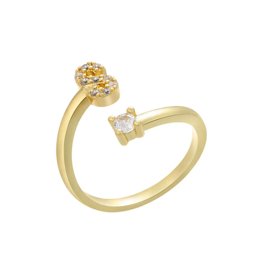 US Charm Initial Letter Ring Alphabet A-Z Gold Silver Adjustable Open Bands Ring