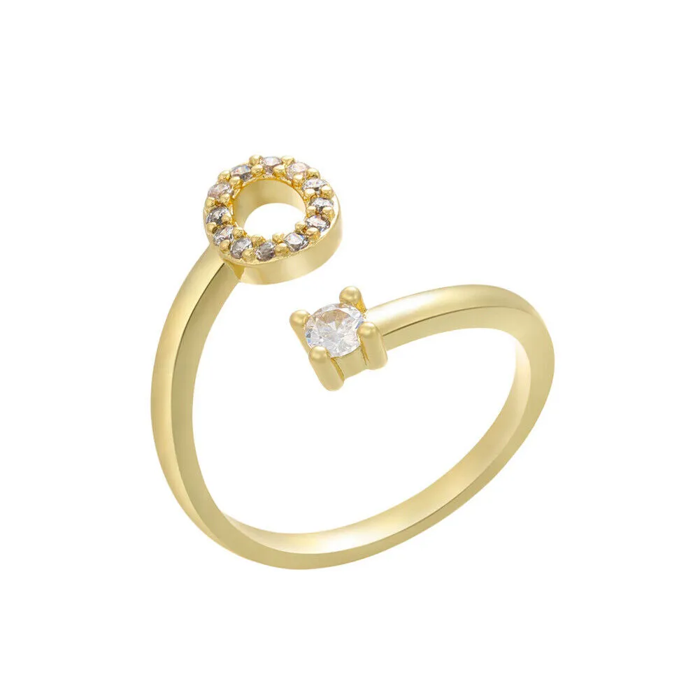 US Charm Initial Letter Ring Alphabet A-Z Gold Silver Adjustable Open Bands Ring