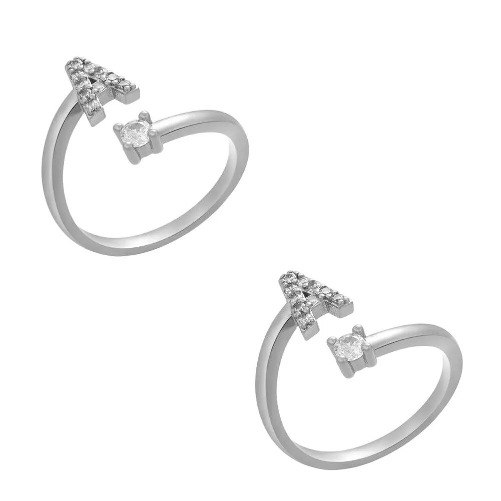 US Charm Initial Letter Ring Alphabet A-Z Gold Silver Adjustable Open Bands Ring