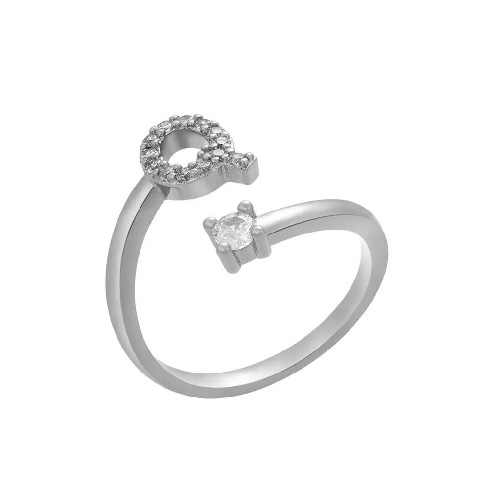 US Charm Initial Letter Ring Alphabet A-Z Gold Silver Adjustable Open Bands Ring
