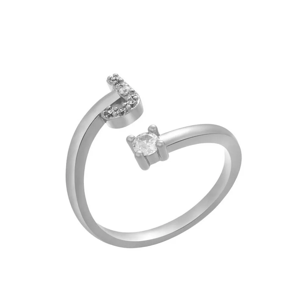 US Charm Initial Letter Ring Alphabet A-Z Gold Silver Adjustable Open Bands Ring