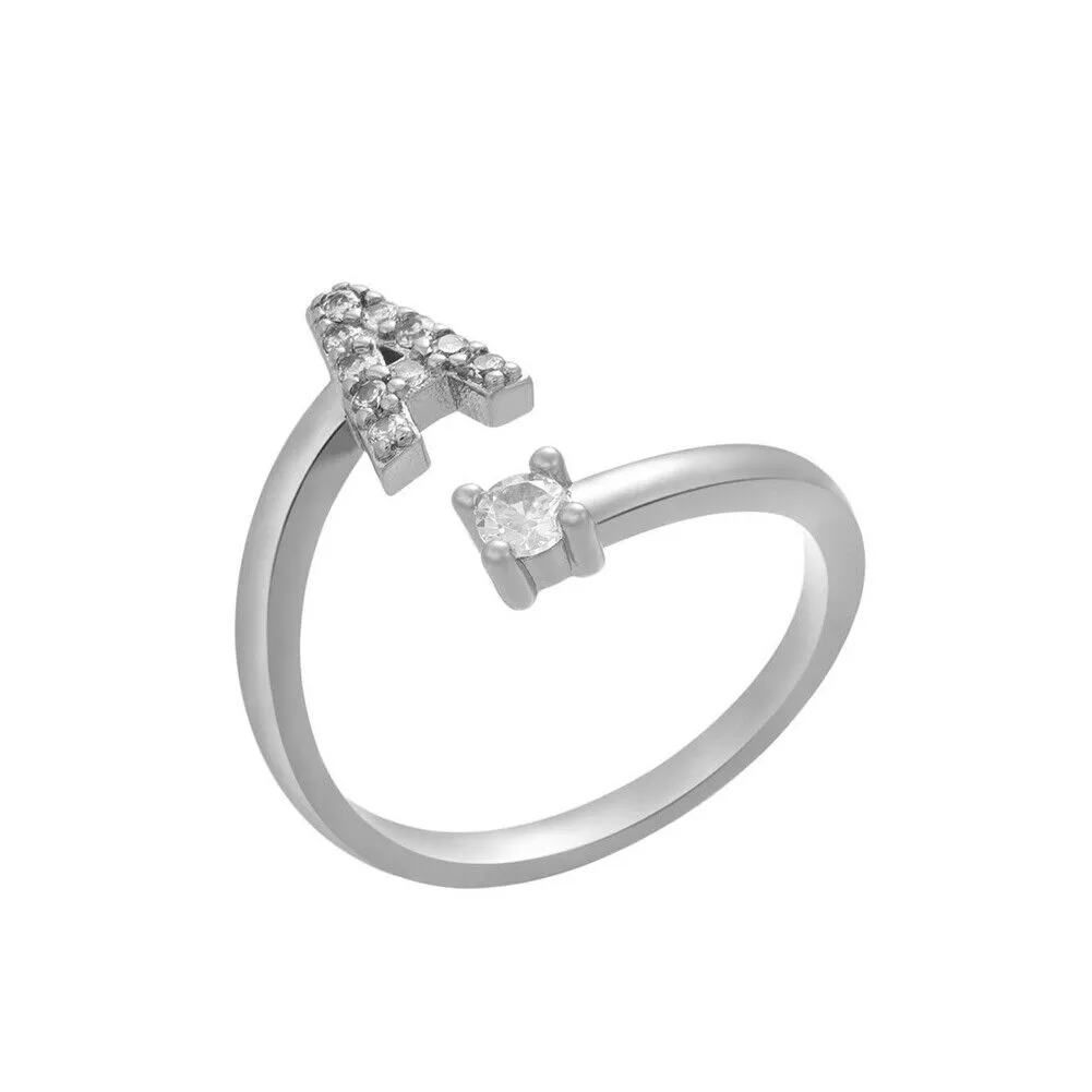 US Charm Initial Letter Ring Alphabet A-Z Gold Silver Adjustable Open Bands Ring