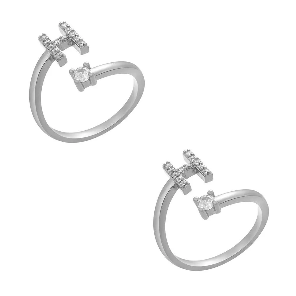 US Charm Initial Letter Ring Alphabet A-Z Gold Silver Adjustable Open Bands Ring