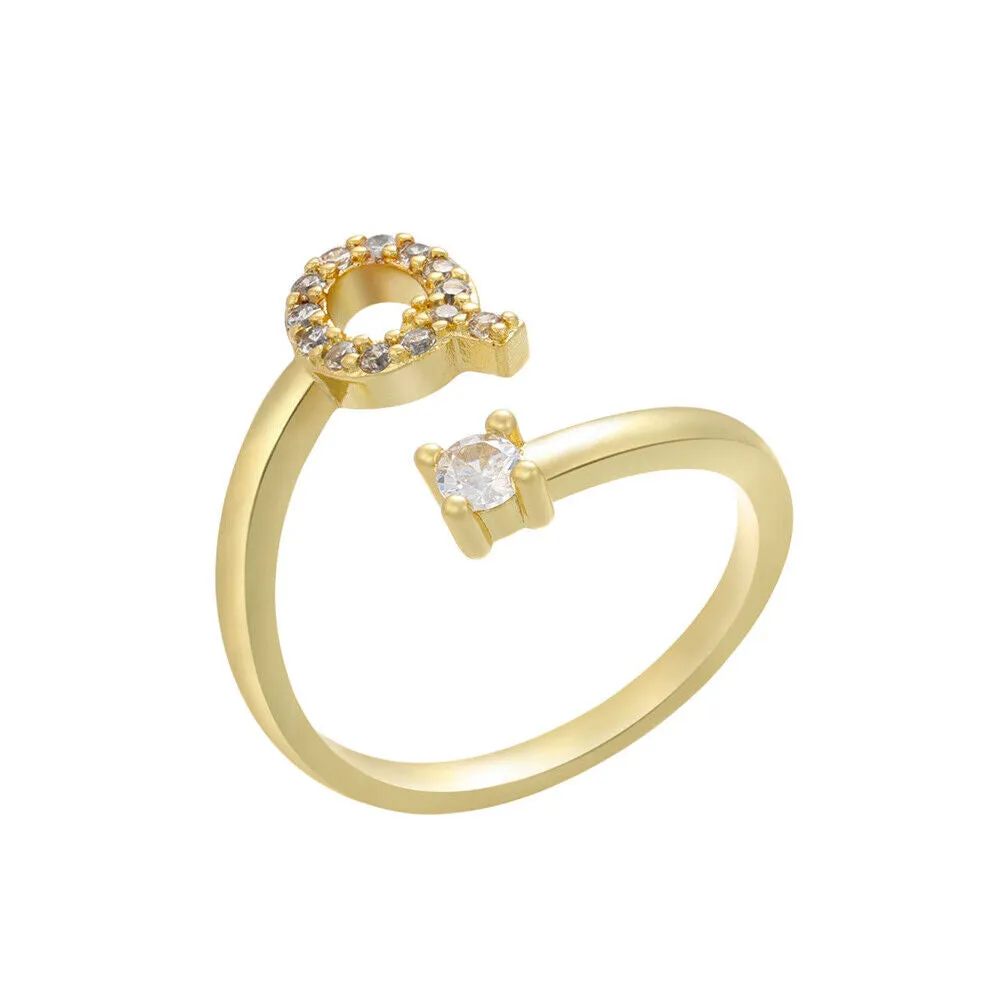 US Charm Initial Letter Ring Alphabet A-Z Gold Silver Adjustable Open Bands Ring