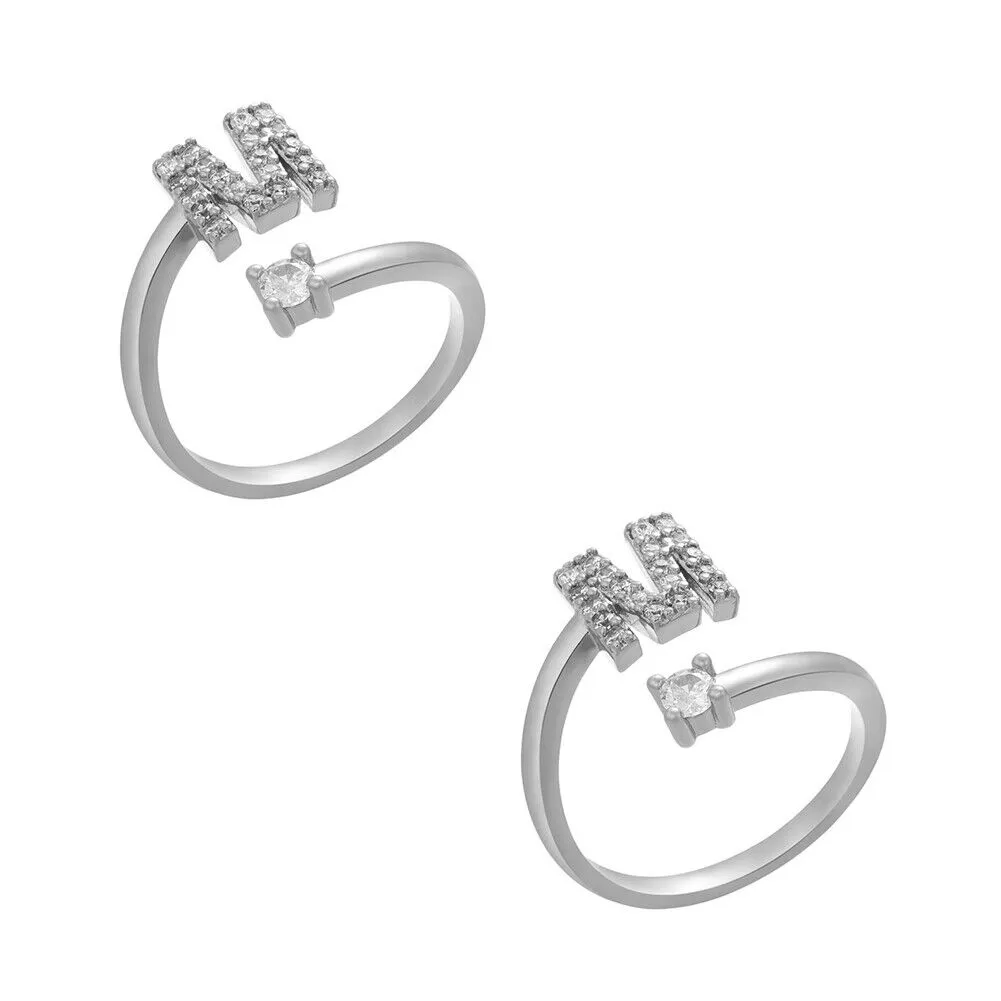 US Charm Initial Letter Ring Alphabet A-Z Gold Silver Adjustable Open Bands Ring