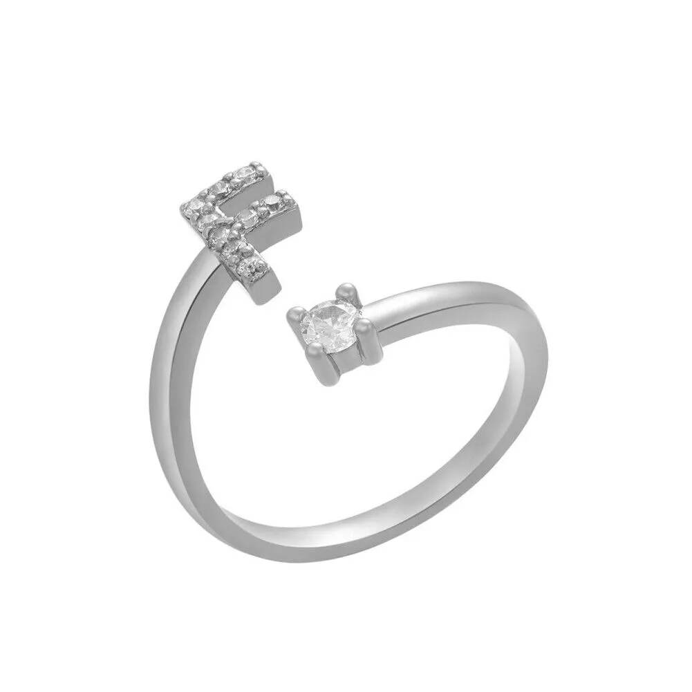 US Charm Initial Letter Ring Alphabet A-Z Gold Silver Adjustable Open Bands Ring