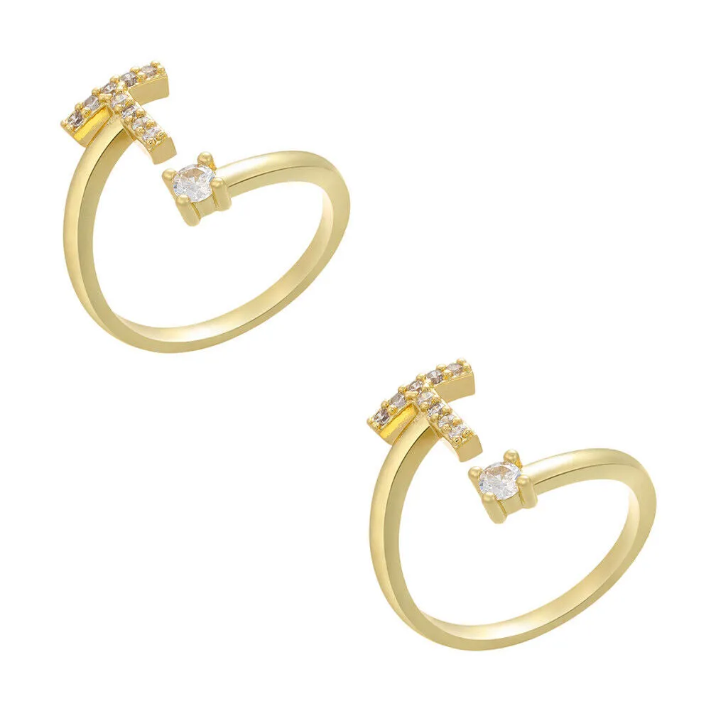 US Charm Initial Letter Ring Alphabet A-Z Gold Silver Adjustable Open Bands Ring