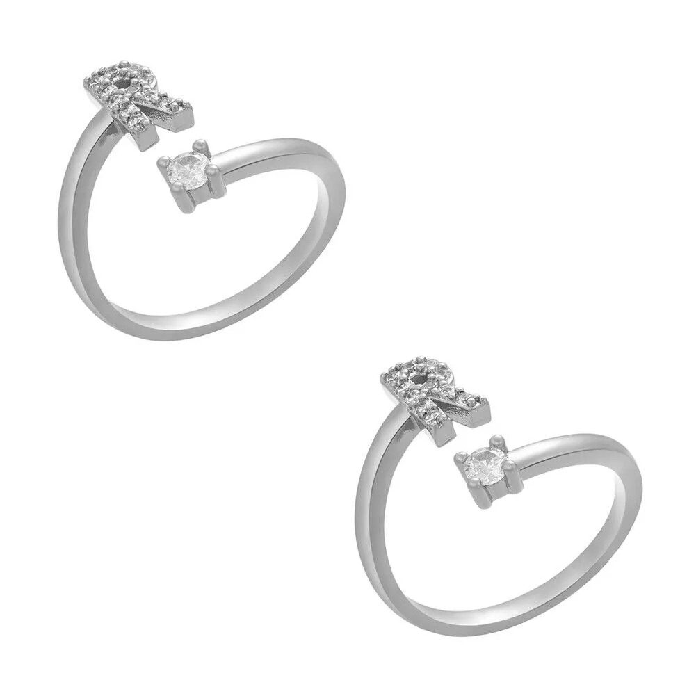 US Charm Initial Letter Ring Alphabet A-Z Gold Silver Adjustable Open Bands Ring