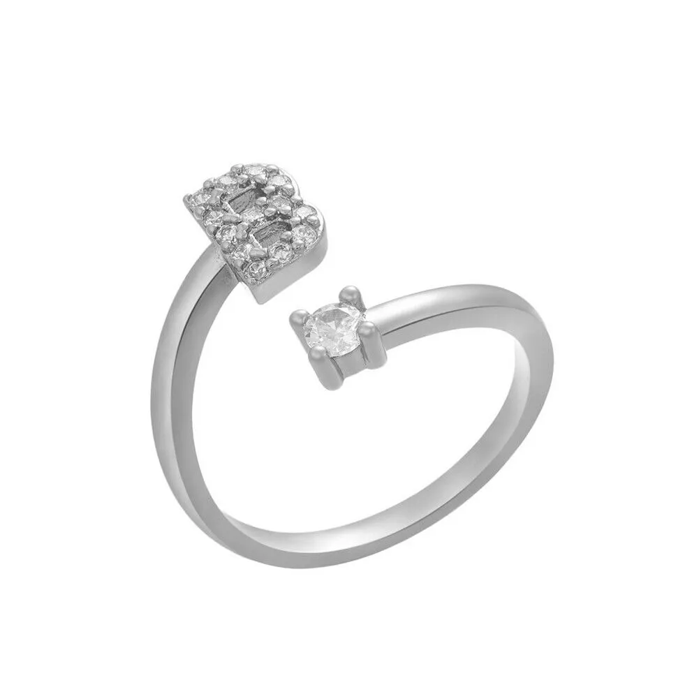 US Charm Initial Letter Ring Alphabet A-Z Gold Silver Adjustable Open Bands Ring