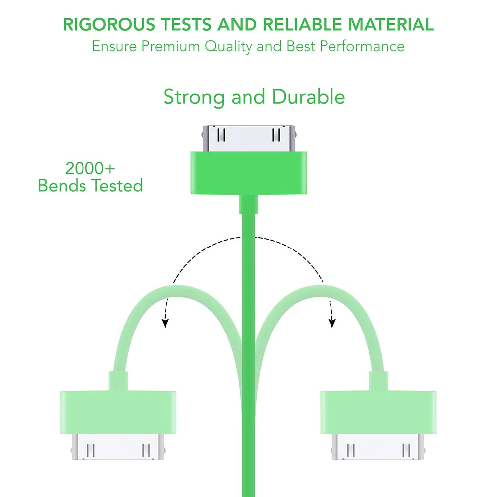 USB to 30 Pin Green 3 Metre Charger Cable for iPhone 4