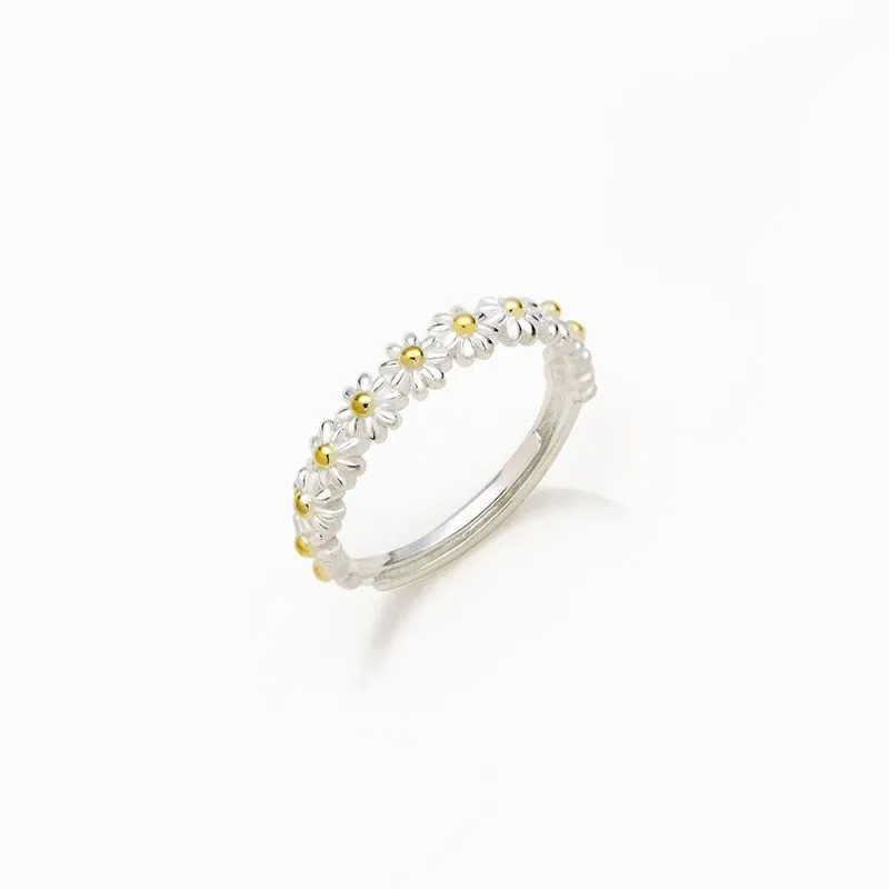 Vintage Daisy Rings For Women Cute Flower Ring Adjustable Open Cuff Wedding Engagement Rings Female Jewelry Bague
