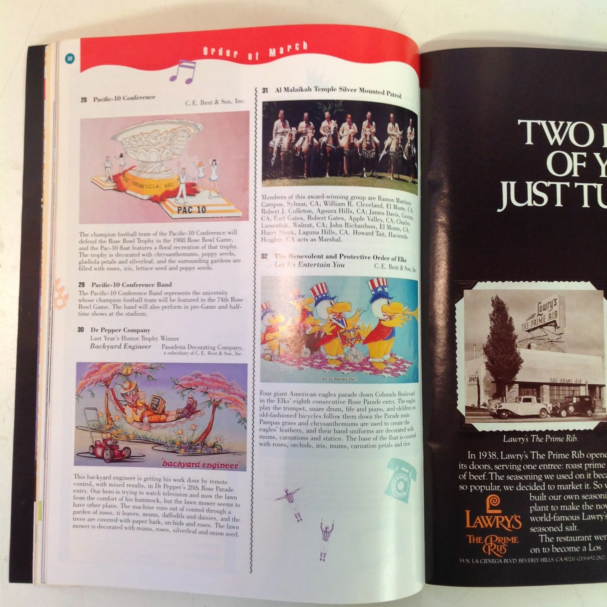 Vintage Official 1988 99th Tournament of Roses Thanks to Communication Souvenir Parade Program