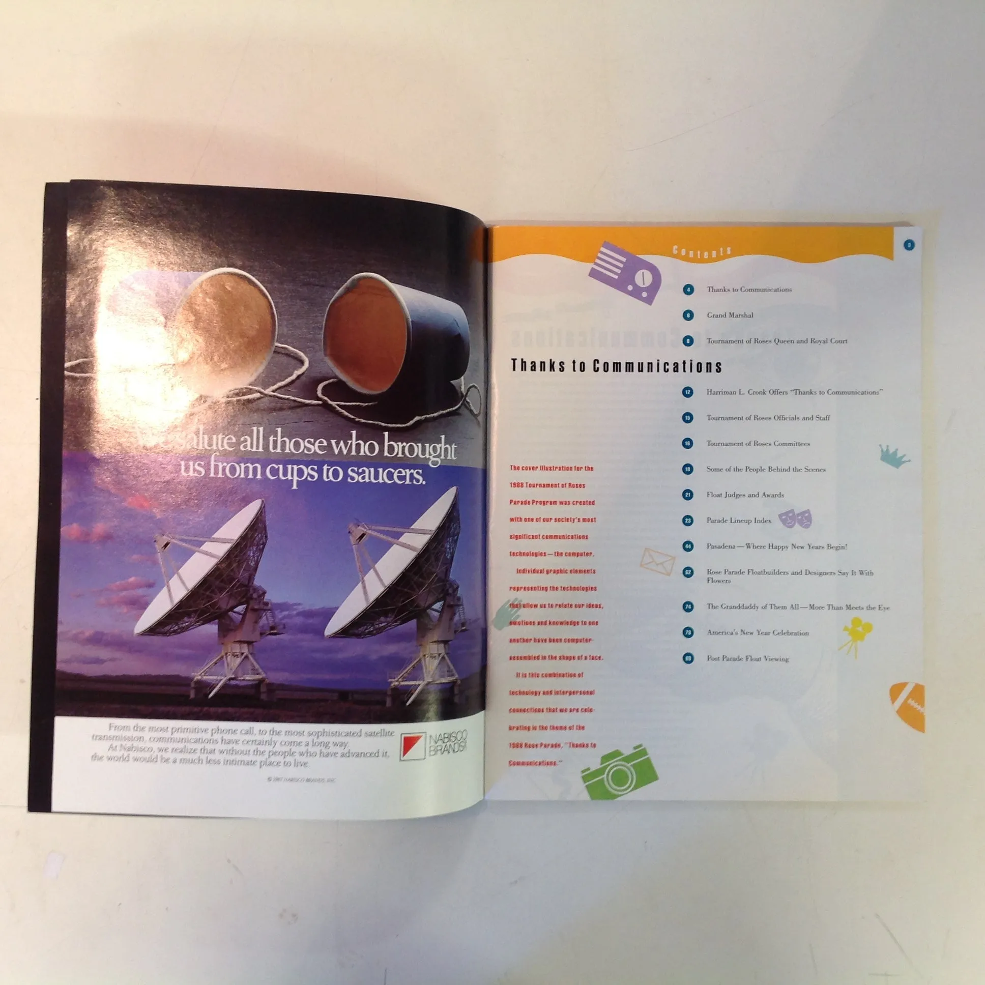 Vintage Official 1988 99th Tournament of Roses Thanks to Communication Souvenir Parade Program