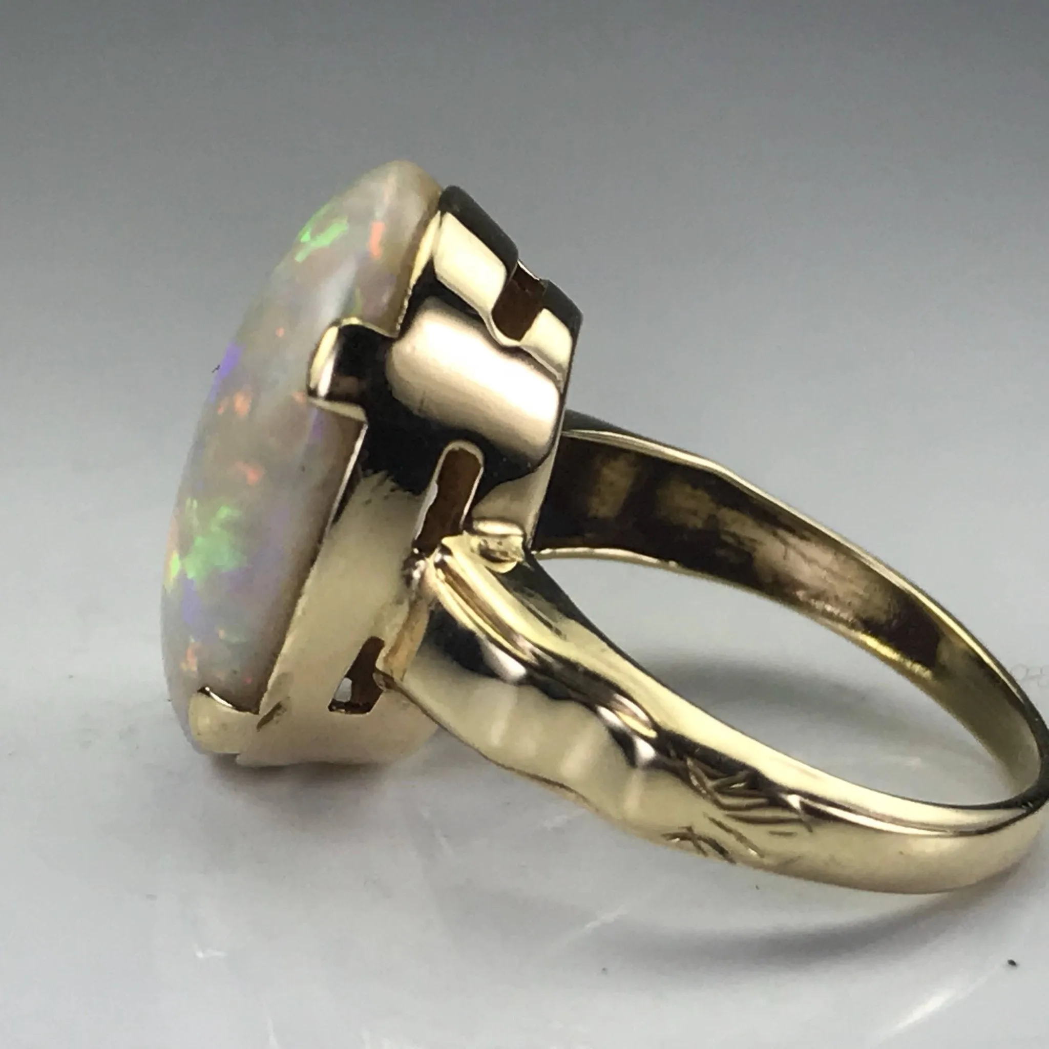 Vintage Opal Statement Engagement Ring. 14K Yellow Gold. October Birthstone. 14th Anniversary.