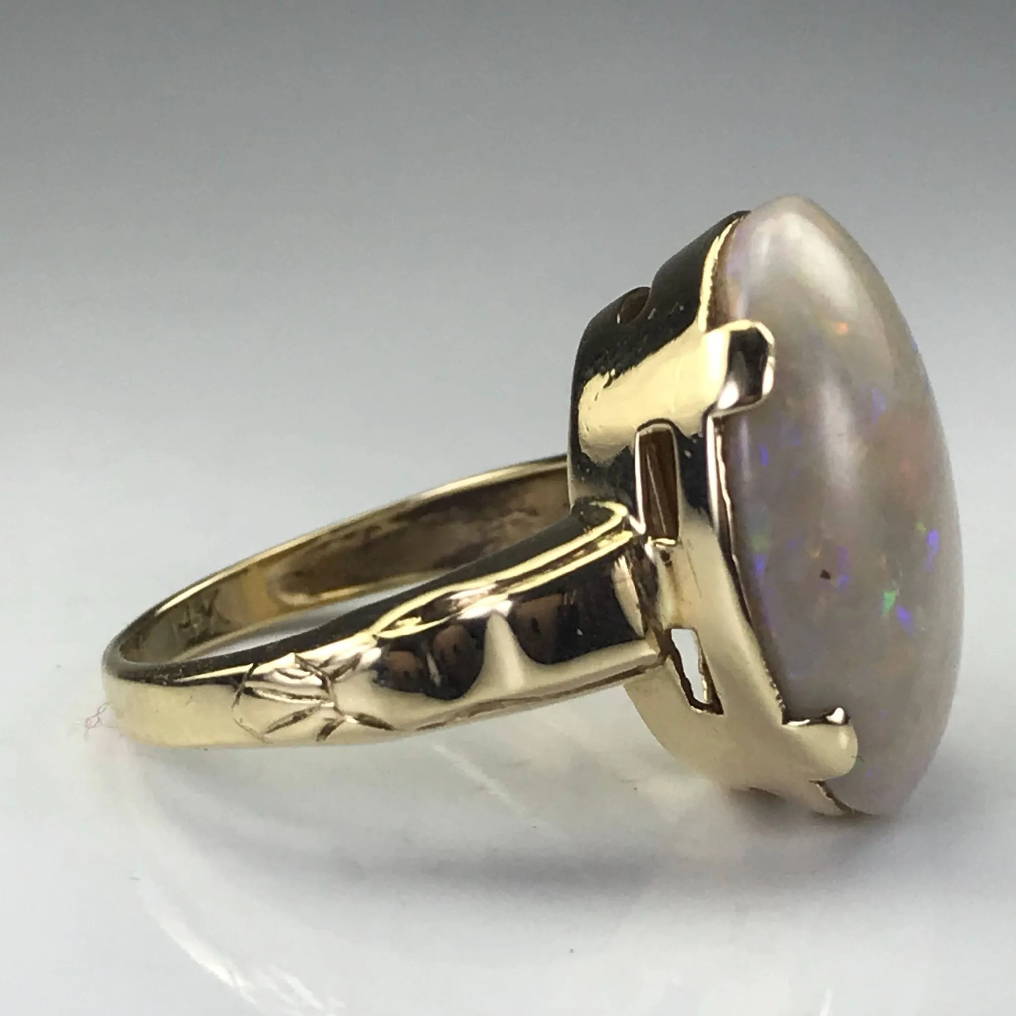 Vintage Opal Statement Engagement Ring. 14K Yellow Gold. October Birthstone. 14th Anniversary.