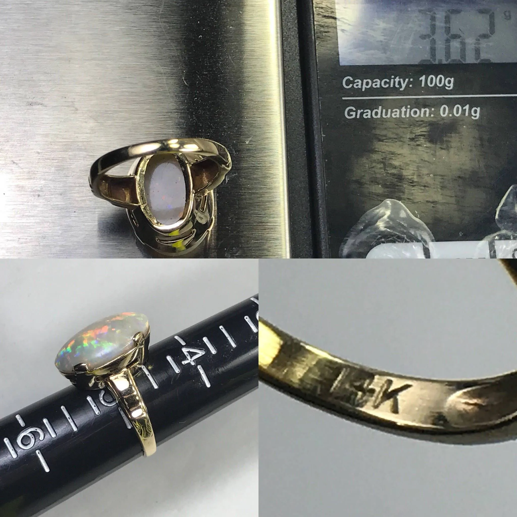 Vintage Opal Statement Engagement Ring. 14K Yellow Gold. October Birthstone. 14th Anniversary.