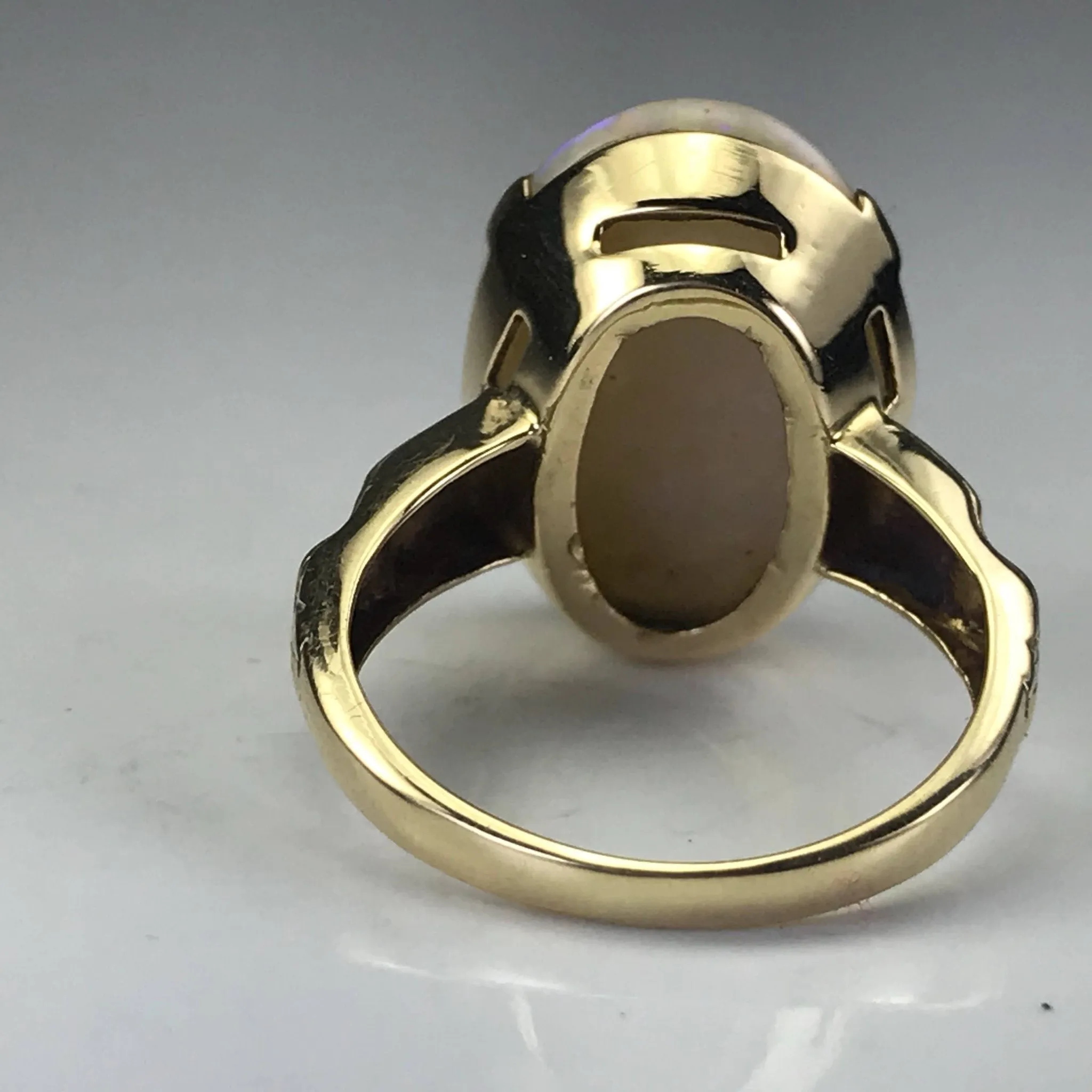 Vintage Opal Statement Engagement Ring. 14K Yellow Gold. October Birthstone. 14th Anniversary.