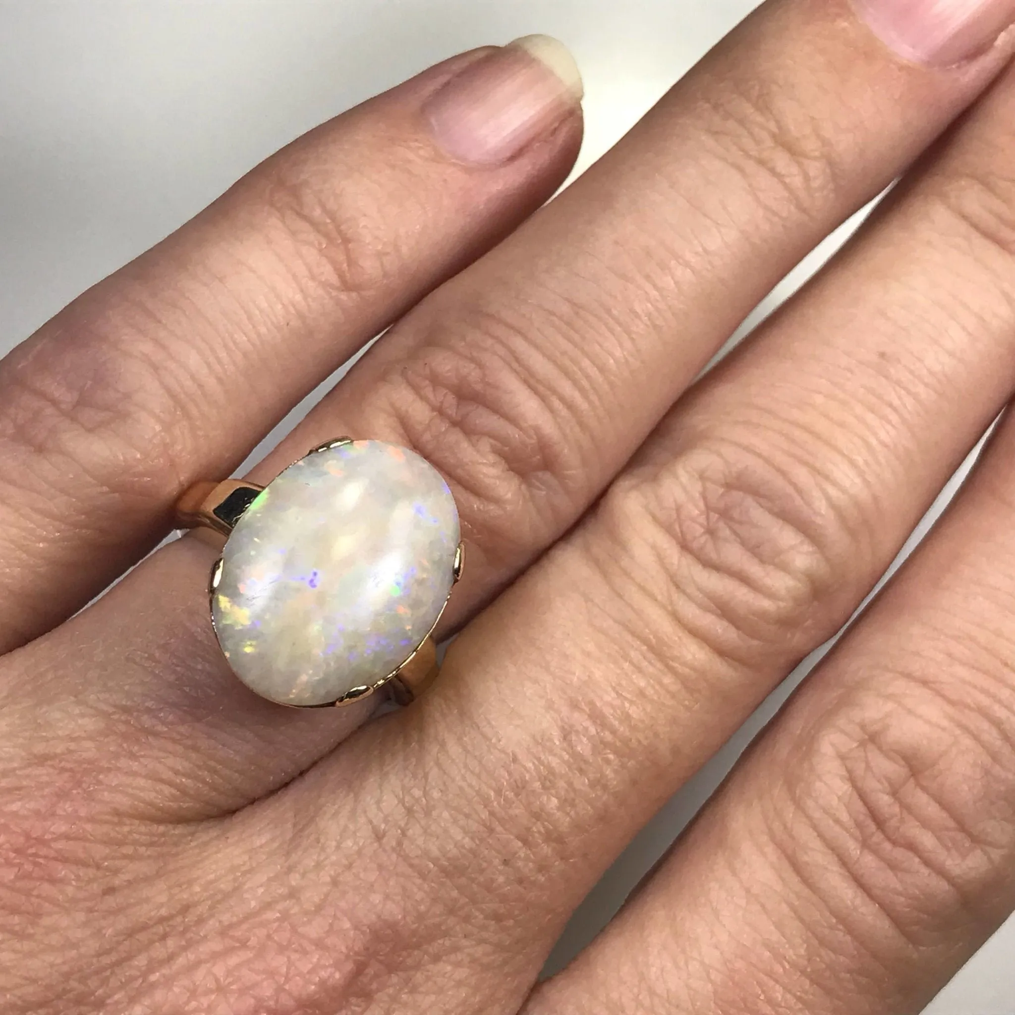 Vintage Opal Statement Engagement Ring. 14K Yellow Gold. October Birthstone. 14th Anniversary.