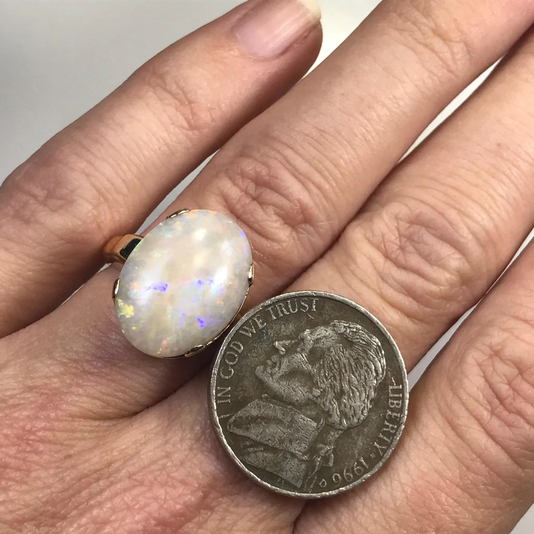 Vintage Opal Statement Engagement Ring. 14K Yellow Gold. October Birthstone. 14th Anniversary.