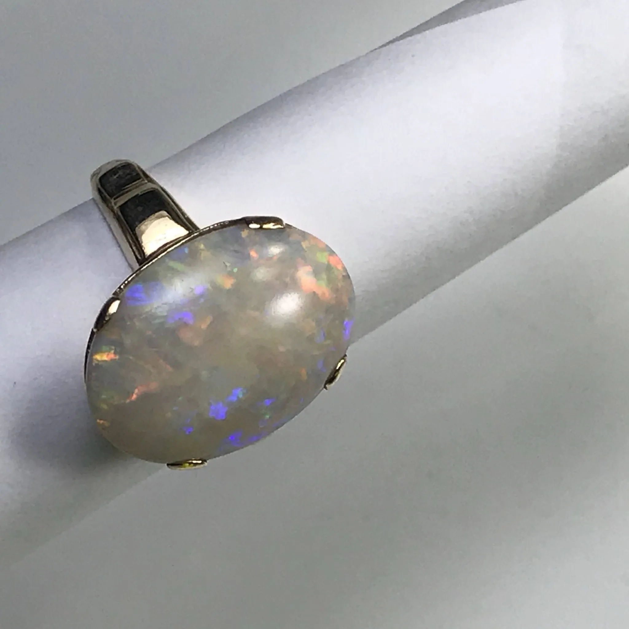 Vintage Opal Statement Engagement Ring. 14K Yellow Gold. October Birthstone. 14th Anniversary.