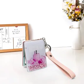 Water Glitter Filled Portable Folding Pocket Mirrors Keychain