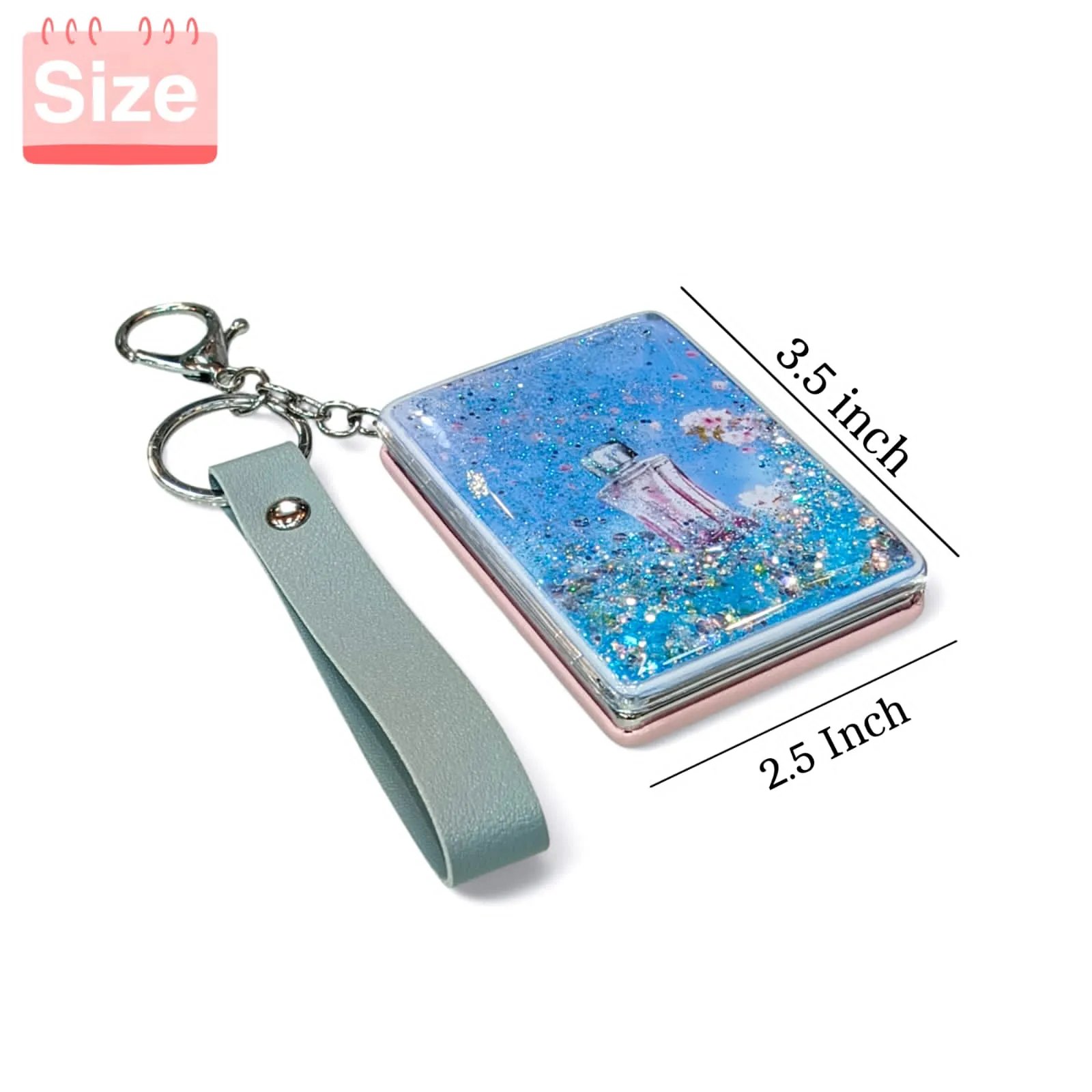 Water Glitter Filled Portable Folding Pocket Mirrors Keychain