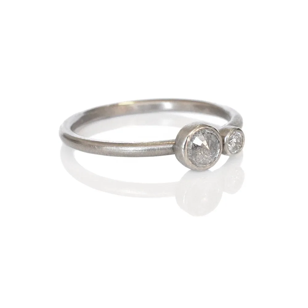 White Double Diamond Ring in Palladium White Gold