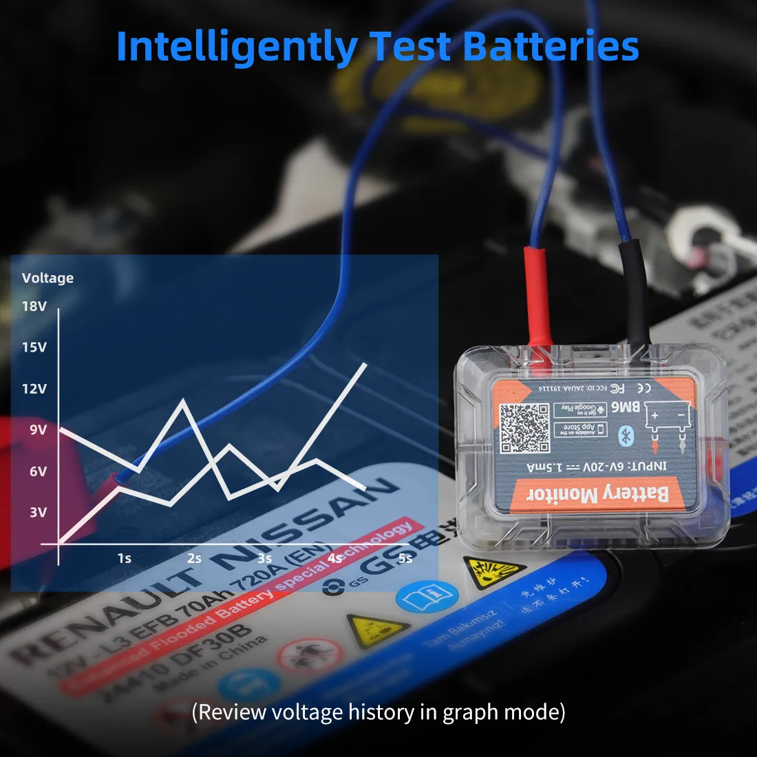 Wireless Bluetooth 4.0 Car battery tester iOS and Android mobile