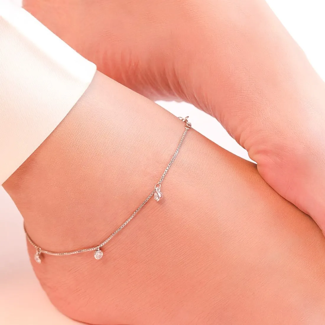 Zavya Drop Rhodium plated 925 Sterling Silver Anklet