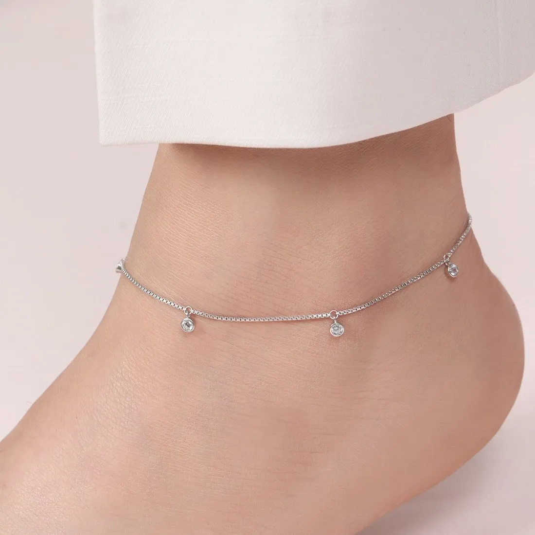 Zavya Drop Rhodium plated 925 Sterling Silver Anklet