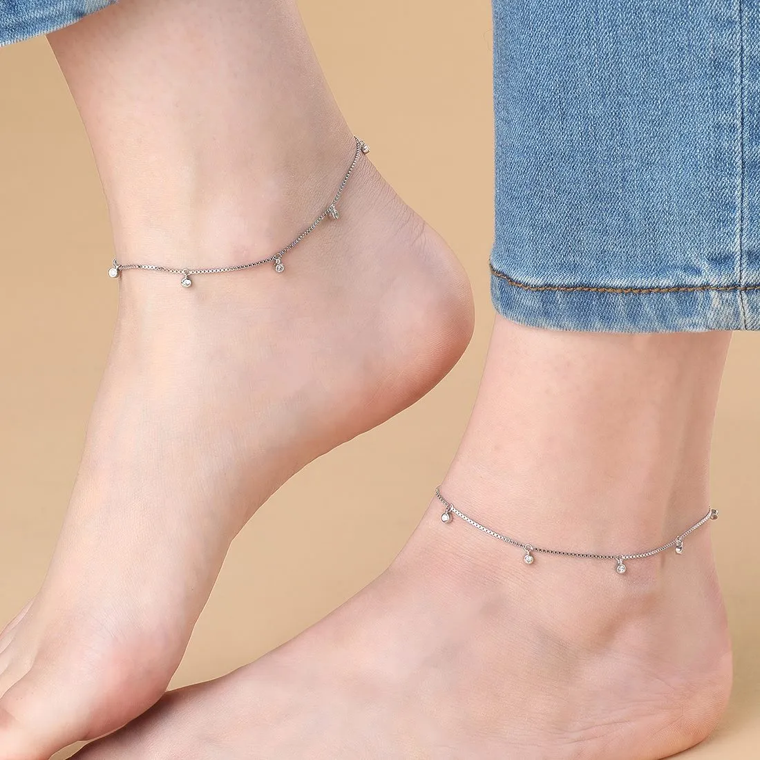 Zavya Drop Rhodium plated 925 Sterling Silver Anklet