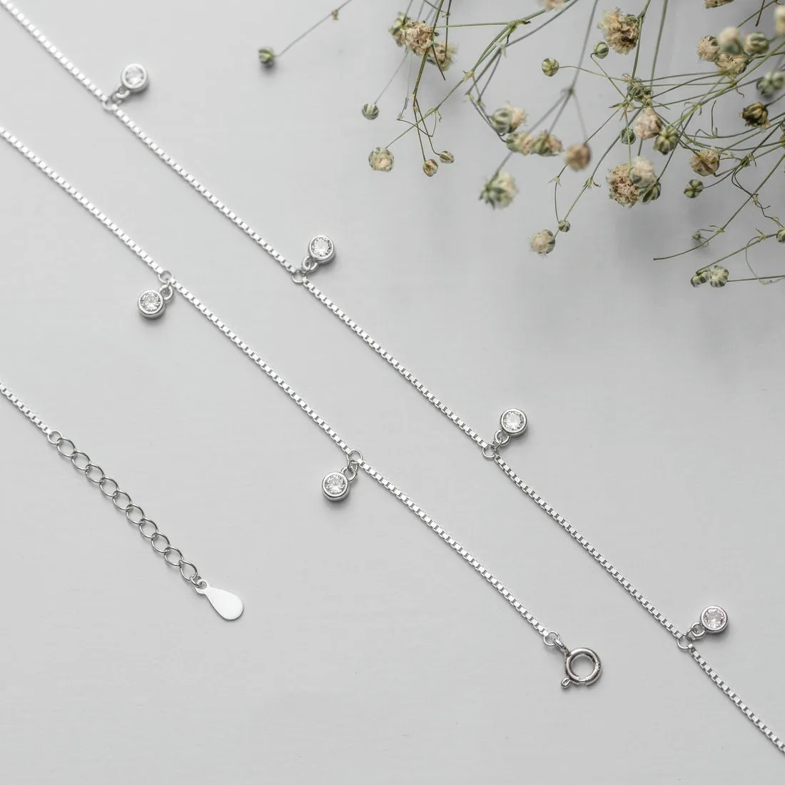 Zavya Drop Rhodium plated 925 Sterling Silver Anklet